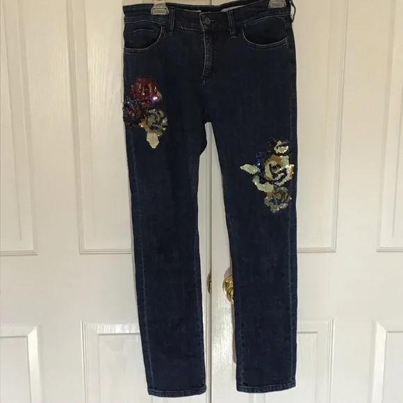 Pilcro slim boyfriend jeans jeans with floral sequins Sz 26 - Picture 2 of 9